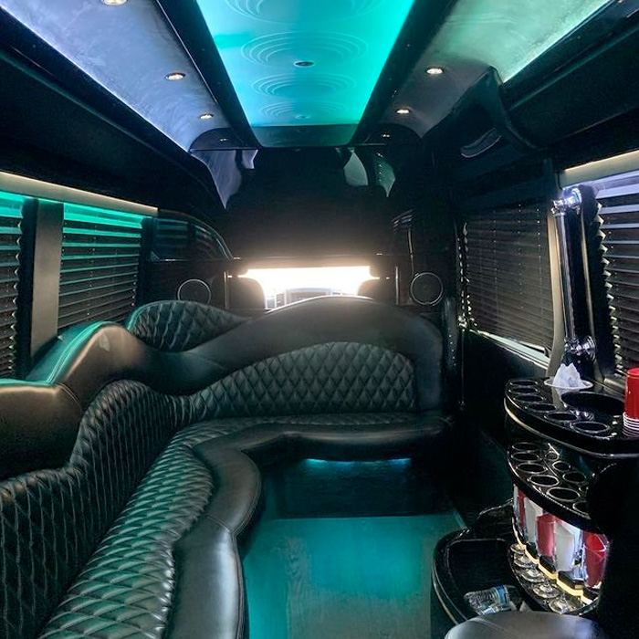 Interior of Bliss Wine Tours limo
