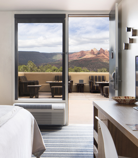 hotel room with red rock views